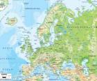Карта Европы. Европейский континент простирается через Россию до Уральских гор